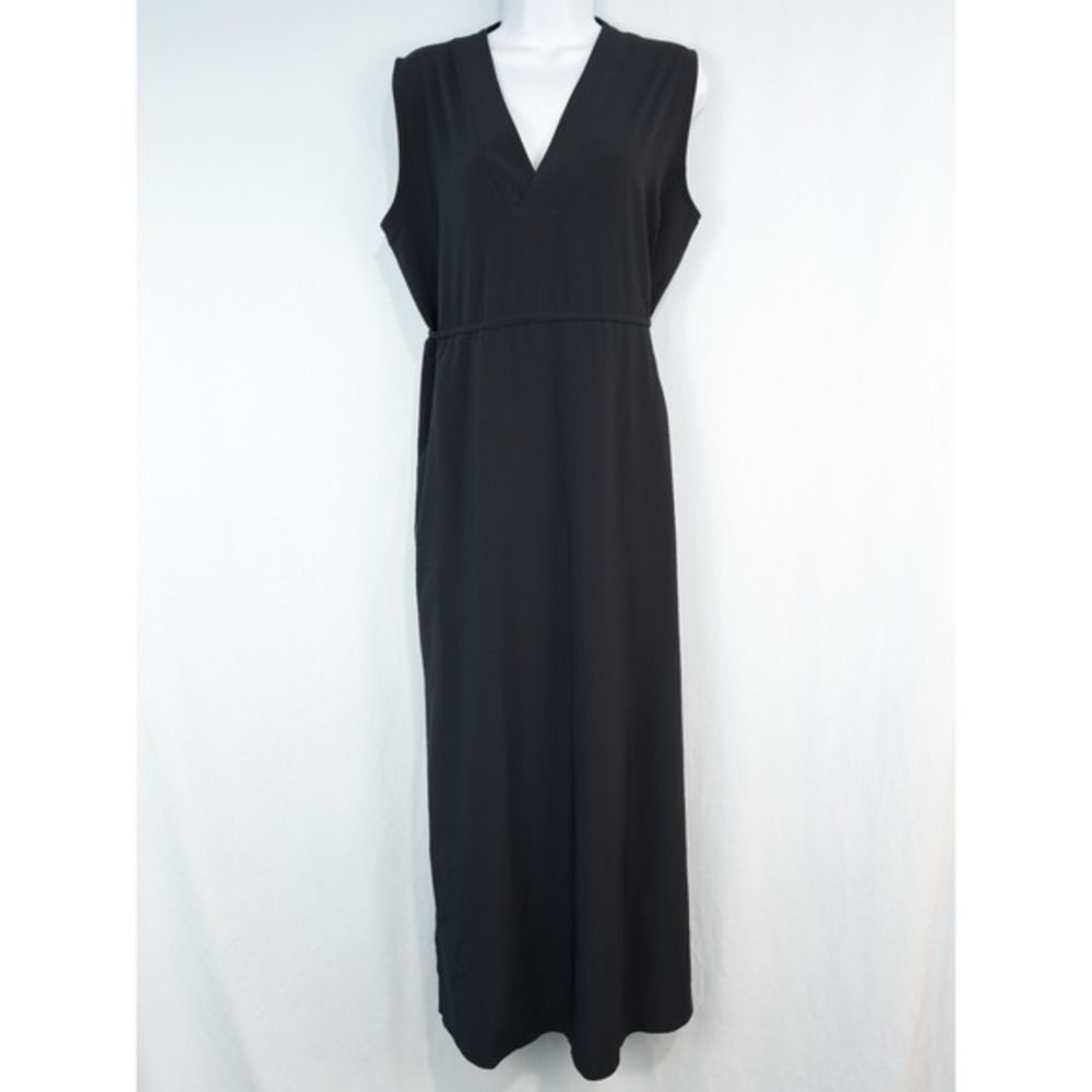 Athleta Marlow Maxi Dress Womens XS Black V Neck‎ Side Slits Pockets Oversized